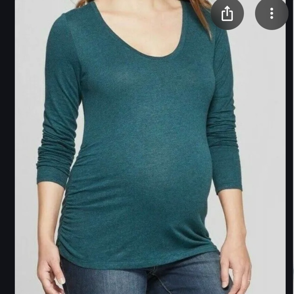 Ingrid & Isabel Maternity Long Sleeve Blouson Fitted Top - Green/Teal